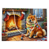 Chow Chow Sitting Fireplace with Christmas Lights Große Geschenktüte (Rückseite)