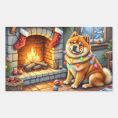Chow Chow Sitting Fireplace with Christmas Lights Rechteckiger Aufkleber (Vorderseite)