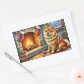 Chow Chow Sitting Fireplace with Christmas Lights Rechteckiger Aufkleber (Umschlag)