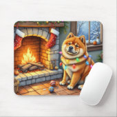 Chow Chow sitzt vor dem Kamin mit Weihnachtslichte Mousepad (Mit Mouse)