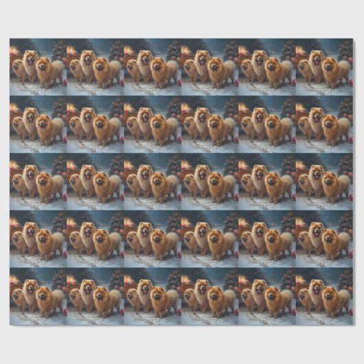 Chow Chow Snowy Sleigh Weihnachtsdekor Geschenkpapier (Flach)