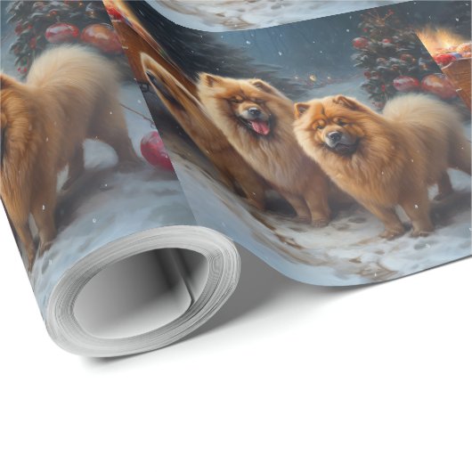 Chow Chow Snowy Sleigh Weihnachtsdekor Geschenkpapier (Rolleneckpunkt)