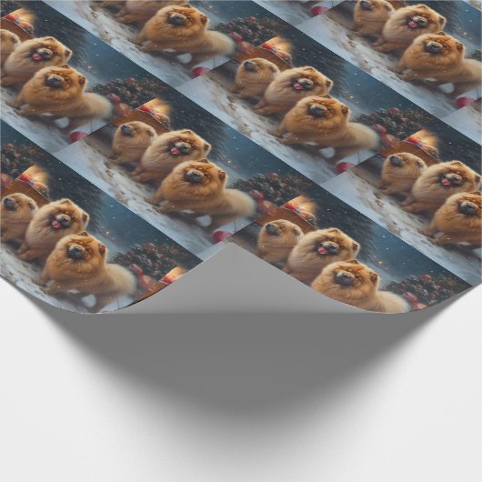 Chow Chow Snowy Sleigh Weihnachtsdekor Geschenkpapier (Ecke)