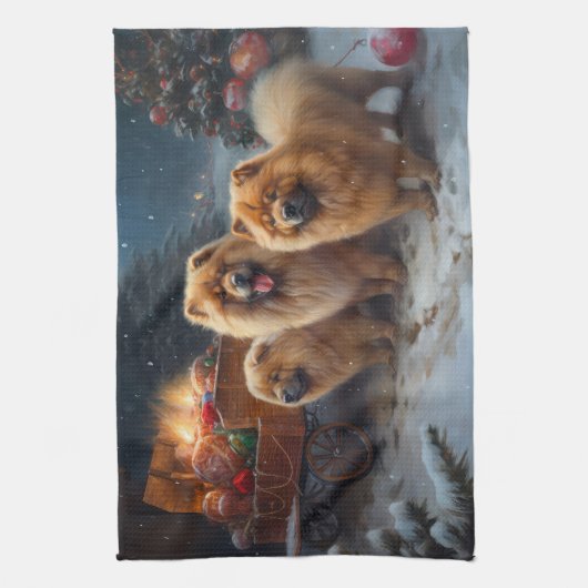 Chow Chow Snowy Sleigh Weihnachtsdekor Geschirrtuch (Vertikal)