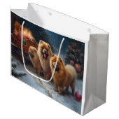 Chow Chow Snowy Sleigh Weihnachtsdekor Große Geschenktüte (Vorderseite Schrägansicht)