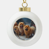 Chow Chow Snowy Sleigh Weihnachtsdekor Keramik Kugel-Ornament (Vorderseite)