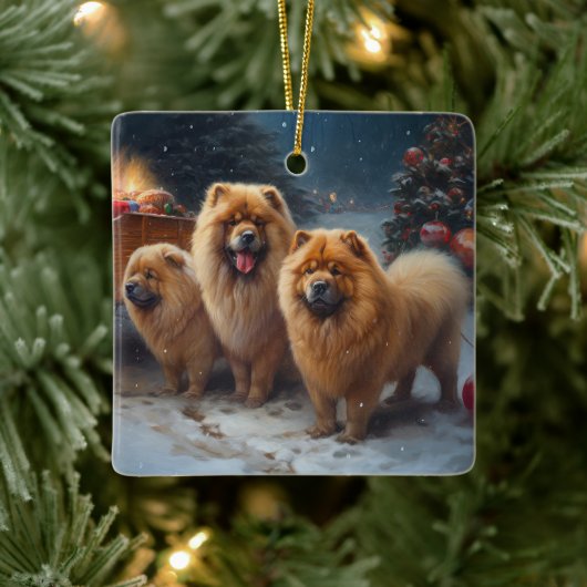 Chow Chow Snowy Sleigh Weihnachtsdekor Keramikornament (Baum)