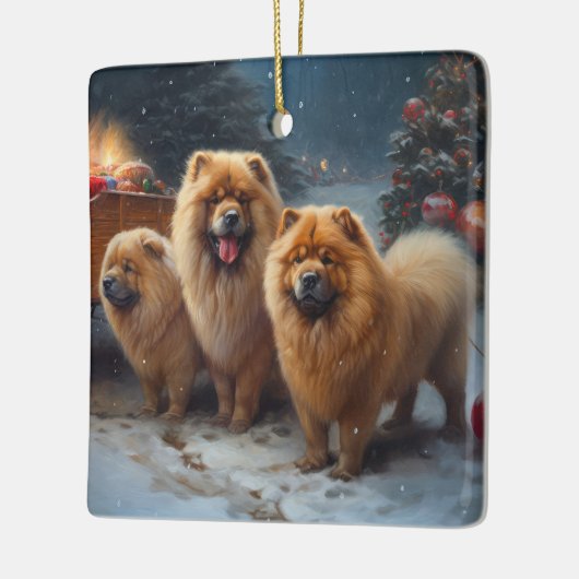 Chow Chow Snowy Sleigh Weihnachtsdekor Keramikornament (Links)