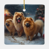 Chow Chow Snowy Sleigh Weihnachtsdekor Keramikornament (Rückseite)