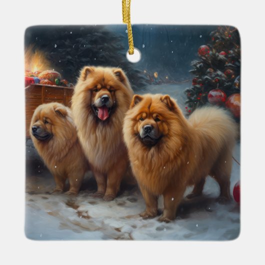 Chow Chow Snowy Sleigh Weihnachtsdekor Keramikornament (Vorderseite)