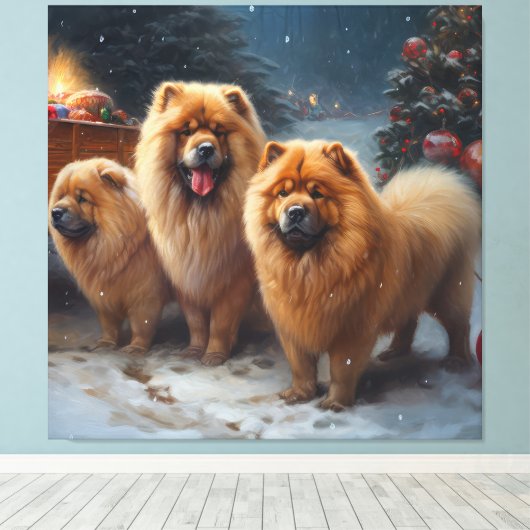 Chow Chow Snowy Sleigh Weihnachtsdekor Leinwanddruck (Insitu (Holzboden))