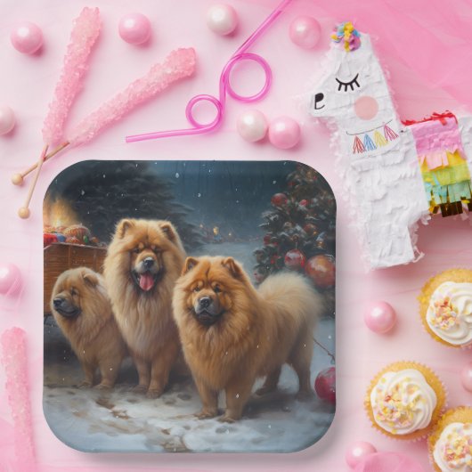 Chow Chow Snowy Sleigh Weihnachtsdekor Pappteller (Party)