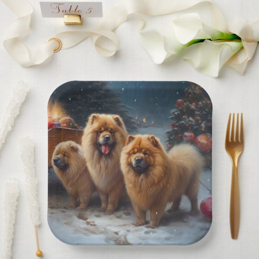 Chow Chow Snowy Sleigh Weihnachtsdekor Pappteller (Hochzeit)