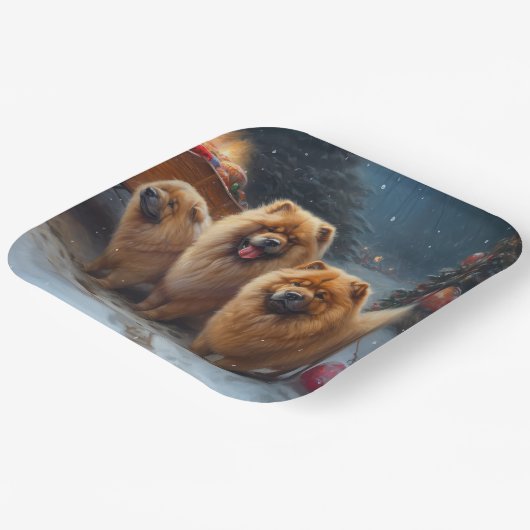 Chow Chow Snowy Sleigh Weihnachtsdekor Pappteller (Gewinkelt)