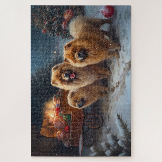 Chow Chow Snowy Sleigh Weihnachtsdekor Puzzle (Vertikal)