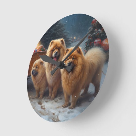Chow Chow Snowy Sleigh Weihnachtsdekor Runde Wanduhr (Winkel)