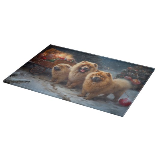 Chow Chow Snowy Sleigh Weihnachtsdekor Schneidebrett (Ecke)