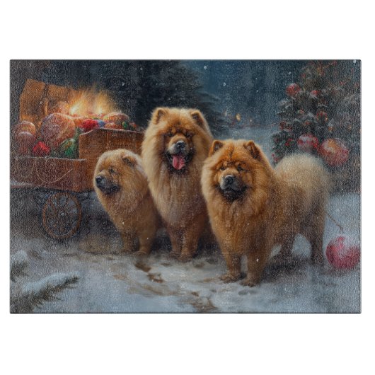 Chow Chow Snowy Sleigh Weihnachtsdekor Schneidebrett (Vorderseite)