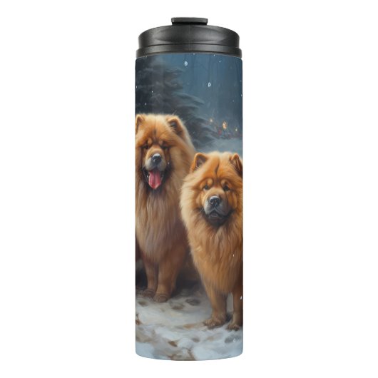 Chow Chow Snowy Sleigh Weihnachtsdekor Thermosbecher (Vorderseite)