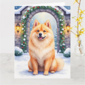 Chow Chow Snowy Stone Courtyard Christmas Art Karte (Gelbe Blume)