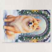 Chow Chow Snowy Stone Courtyard Christmas Art Puzzle (Horizontal)