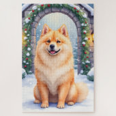 Chow Chow Snowy Stone Courtyard Christmas Art Puzzle (Vertikal)