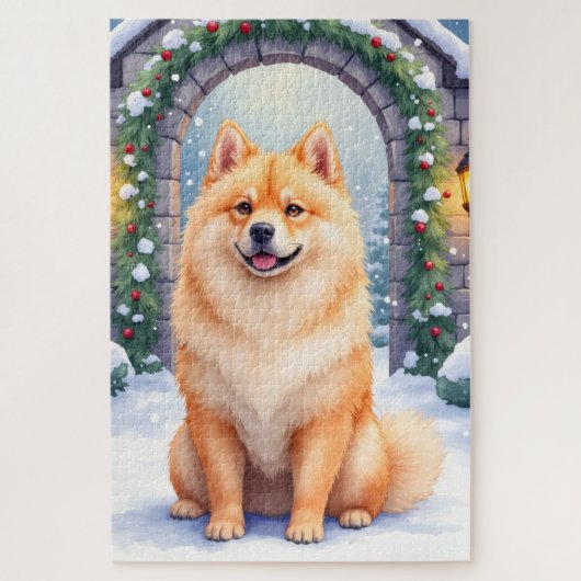 Chow Chow Snowy Stone Courtyard Christmas Art Puzzle (Vertikal)