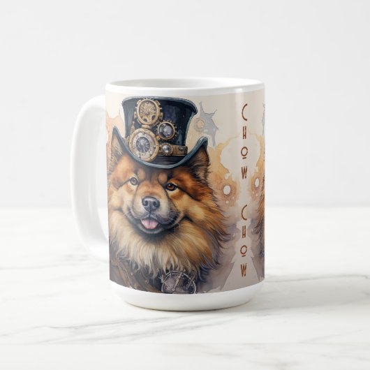 Chow Chow Steampunk-Hund Kaffeetasse (Vorderseite Links)