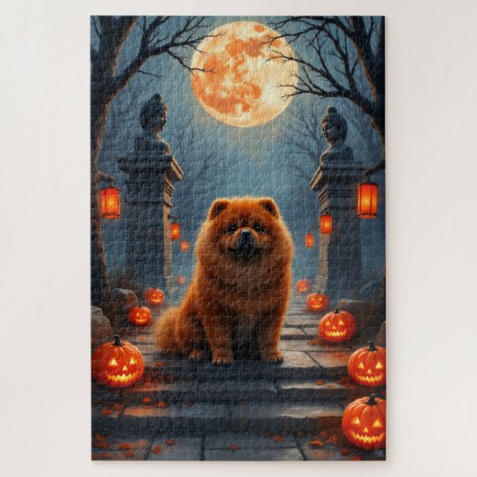 Chow Chow verlassener Tempel Halloween Kunst Puzzle (Vertikal)