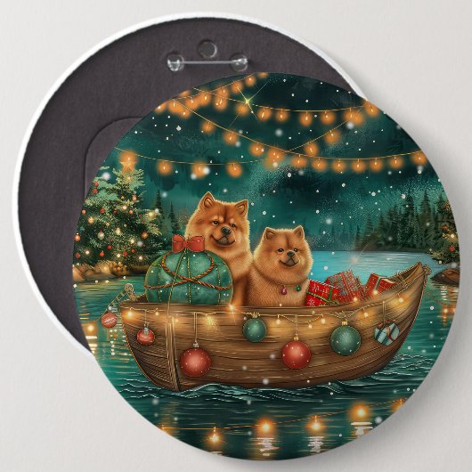 Chow Chow Weihnachten Feierliche Reise Button (Vorne & Hinten)