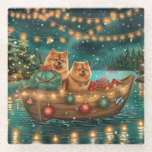 Chow Chow Weihnachten Feierliche Reise Glasuntersetzer (Vorderseite)