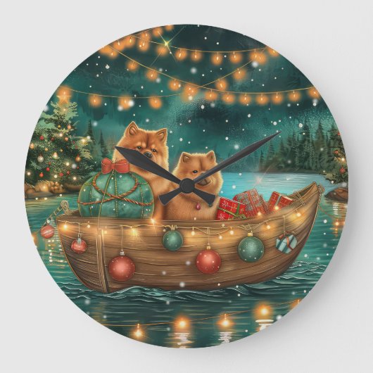 Chow Chow Weihnachten Feierliche Reise Große Wanduhr (Vorderseite)