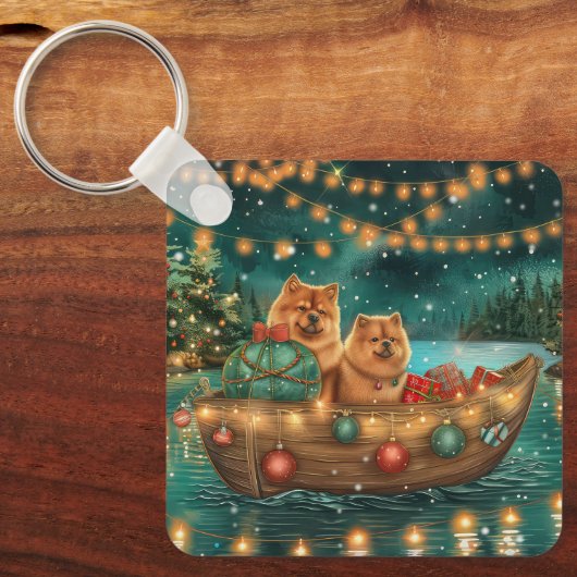 Chow Chow Weihnachten Feierliche Reise Schlüsselanhänger (Vorderseite)