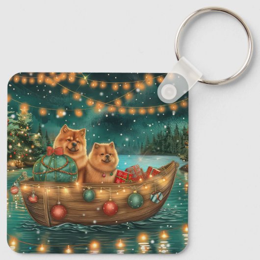 Chow Chow Weihnachten Feierliche Reise Schlüsselanhänger (Rückseite)