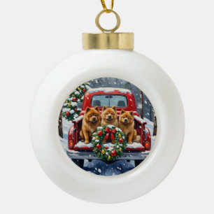 Chow Chow Weihnachten Rotes Lastwagen Ferien Keramik Kugel-Ornament