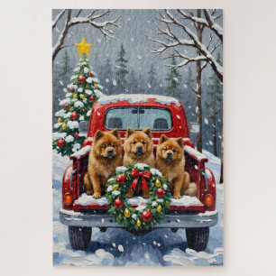 Chow Chow Weihnachten Rotes Lastwagen Urlaub Puzzle