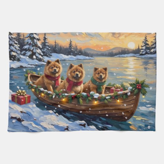 Chow Chow Weihnachtsboot-Feiertag Geschirrtuch (Horizontal)