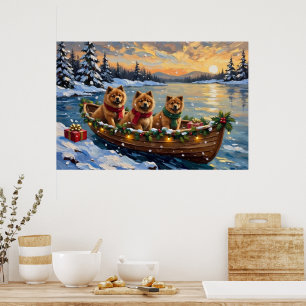 Chow Chow Weihnachtsboot-Feiertag Poster