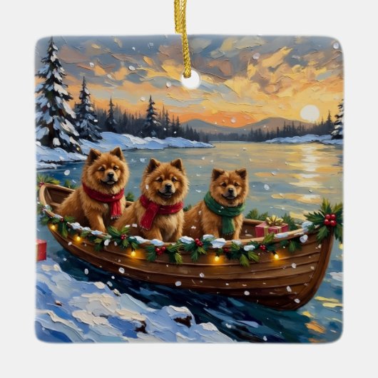 Chow Chow Weihnachtsboot Urlaub Keramikornament (Vorderseite)