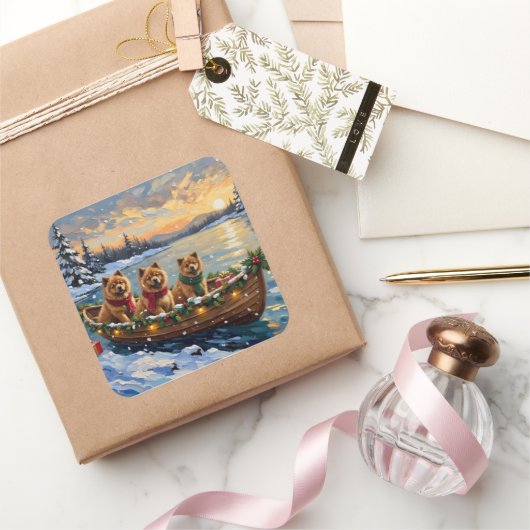 Chow Chow Weihnachtsboot Urlaub Quadratischer Aufkleber (Schenken)