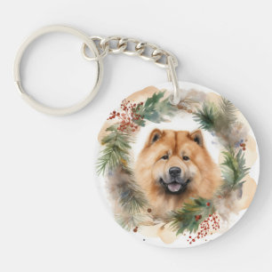 Chow-Chow Weihnachtskranz Festiver Hund Schlüsselanhänger