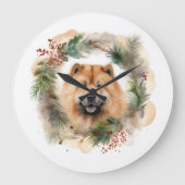 Chow Chow Weihnachtsmann Weihnachtsfest-Jungtier Große Wanduhr (Vorderseite)