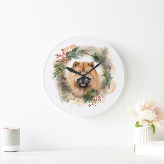 Chow Chow Weihnachtsmann Weihnachtsfest-Jungtier Große Wanduhr (Zuhause)