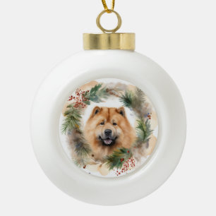 Chow Chow Weihnachtsmann Weihnachtsfest-Jungtier Keramik Kugel-Ornament