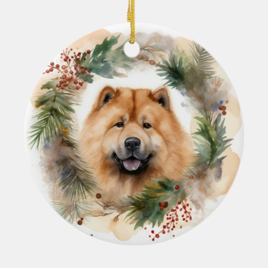Chow Chow Weihnachtsmann Weihnachtsfest-Jungtier Keramik Ornament (Hinten)