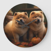 Chow Chow Welpe Herbst Delight Pumpen Große Wanduhr (Vorderseite)