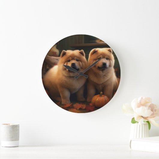 Chow Chow Welpe Herbst Delight Pumpen Große Wanduhr (Zuhause)