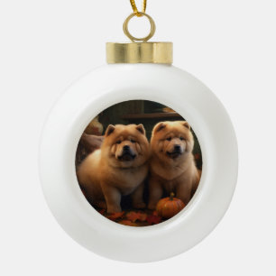Chow Chow Welpe Herbst Delight Pumpen Keramik Kugel-Ornament