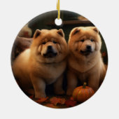 Chow Chow Welpe Herbst Delight Pumpen Keramik Ornament (Hinten)