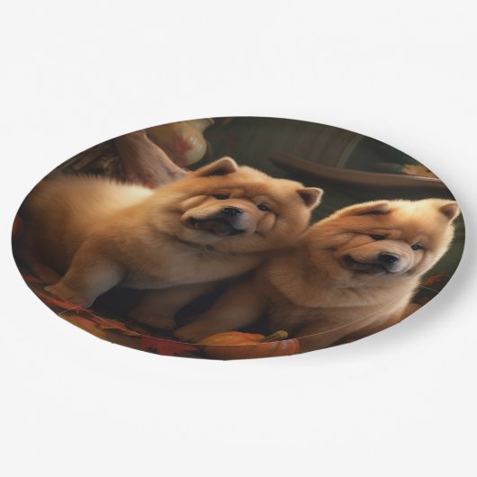 Chow Chow Welpe Herbst Delight Pumpen Pappteller (Schrägansicht)